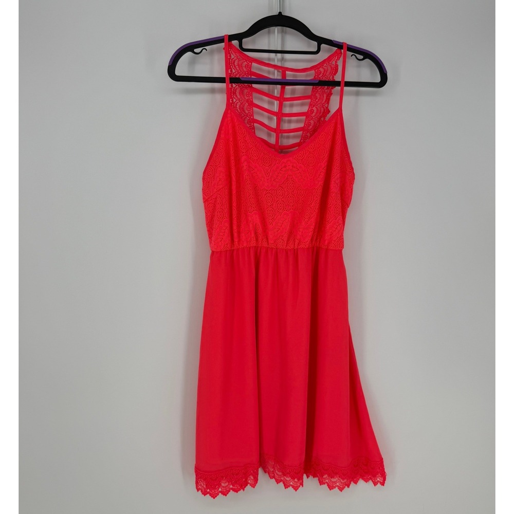 Vanity Dress Women Medium Coral Pink Lace Hoco Boho Summer Resort Babydoll Fairy